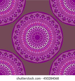 Vector seamless pattern with abstract ornament. Round mandala pattern for printing on fabric or paper. Ornamental doodle background.