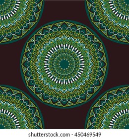 Vector seamless pattern with abstract ornament. Round mandala pattern for printing on fabric or paper. Ornamental doodle background.