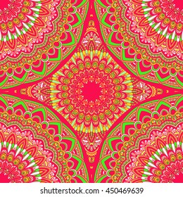 Vector seamless pattern with abstract ornament. Round mandala pattern for printing on fabric or paper. Ornamental doodle background.