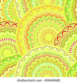 Vector seamless pattern with abstract ornament. Round mandala pattern for printing on fabric or paper. Ornamental doodle background.