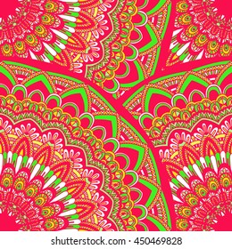 Vector seamless pattern with abstract ornament. Round mandala pattern for printing on fabric or paper. Ornamental doodle background.