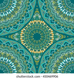 Vector seamless pattern with abstract ornament. Round mandala pattern for printing on fabric or paper. Ornamental doodle background.
