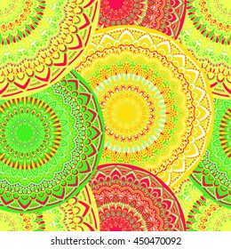 Vector seamless pattern with abstract ornament. Round mandala pattern for printing on fabric or paper. Ornamental doodle background.