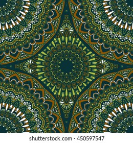 Vector seamless pattern with abstract ornament. Round mandala pattern for printing on fabric or paper. Ornamental doodle background.