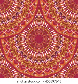 Vector seamless pattern with abstract ornament. Round mandala pattern for printing on fabric or paper. Ornamental doodle background.