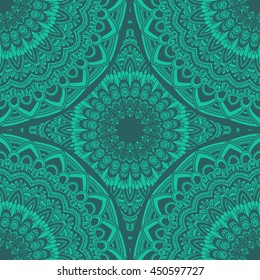 Vector seamless pattern with abstract ornament. Round mandala pattern for printing on fabric or paper. Ornamental doodle background.