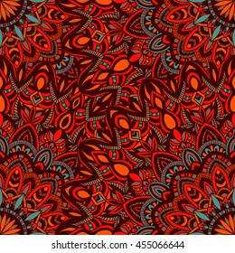 Vector seamless pattern with abstract ornament. Round mandala pattern for printing on fabric or paper. Ornamental doodle background.