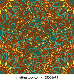 Vector seamless pattern with abstract ornament. Round mandala pattern for printing on fabric or paper. Ornamental doodle background.