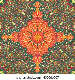 Vector seamless pattern with abstract ornament. Round mandala pattern for printing on fabric or paper. Ornamental doodle background.