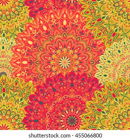 Vector seamless pattern with abstract ornament. Round mandala pattern for printing on fabric or paper. Ornamental doodle background.