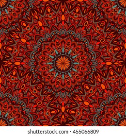 Vector seamless pattern with abstract ornament. Round mandala pattern for printing on fabric or paper. Ornamental doodle background.