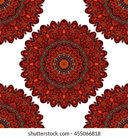 Vector seamless pattern with abstract ornament. Round mandala pattern for printing on fabric or paper. Ornamental doodle background.