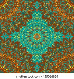 Vector seamless pattern with abstract ornament. Round mandala pattern for printing on fabric or paper. Ornamental doodle background.