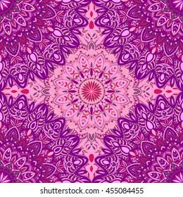 Vector seamless pattern with abstract ornament. Round mandala pattern for printing on fabric or paper. Ornamental doodle background.