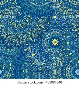 Vector seamless pattern with abstract ornament. Round mandala pattern for printing on fabric or paper. Ornamental doodle background.