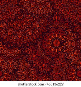 Vector seamless pattern with abstract ornament. Round mandala pattern for printing on fabric or paper. Ornamental doodle background.