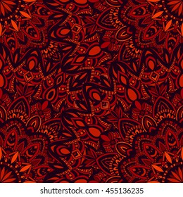 Vector seamless pattern with abstract ornament. Round mandala pattern for printing on fabric or paper. Ornamental doodle background.