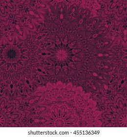 Vector seamless pattern with abstract ornament. Round mandala pattern for printing on fabric or paper. Ornamental doodle background.