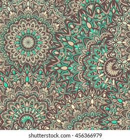 Vector seamless pattern with abstract ornament. Round mandala pattern for printing on fabric or paper. Ornamental doodle background.