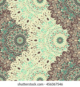 Vector seamless pattern with abstract ornament. Round mandala pattern for printing on fabric or paper. Ornamental doodle background.