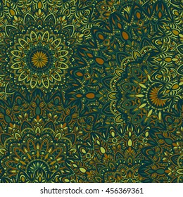 Vector seamless pattern with abstract ornament. Round mandala pattern for printing on fabric or paper. Ornamental doodle background.