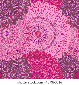 Vector seamless pattern with abstract ornament. Round mandala pattern for printing on fabric or paper. Ornamental doodle background.