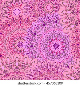 Vector seamless pattern with abstract ornament. Round mandala pattern for printing on fabric or paper. Ornamental doodle background.