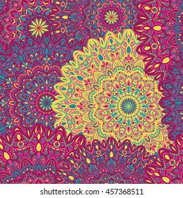 Vector seamless pattern with abstract ornament. Round mandala pattern for printing on fabric or paper. Ornamental doodle background.