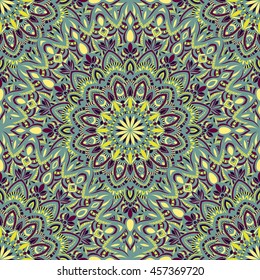 Vector seamless pattern with abstract ornament. Round mandala pattern for printing on fabric or paper. Ornamental doodle background.