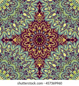 Vector seamless pattern with abstract ornament. Round mandala pattern for printing on fabric or paper. Ornamental doodle background.