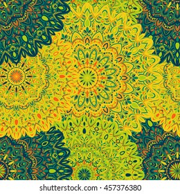Vector seamless pattern with abstract ornament. Round mandala pattern for printing on fabric or paper. Ornamental doodle background.
