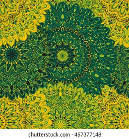 Vector seamless pattern with abstract ornament. Round mandala pattern for printing on fabric or paper. Ornamental doodle background.