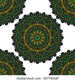 Vector seamless pattern with abstract ornament. Round mandala pattern for printing on fabric or paper. Ornamental doodle background.