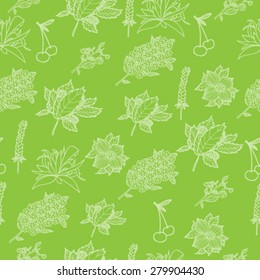 Vector seamless pattern with abstract ornamental flowers in green colors