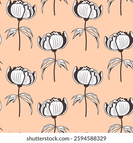 Vector seamless pattern with abstract peonies. Floral summer wallpaper. Texture for textile or wrapping paper. Repeat ornament with flowers.