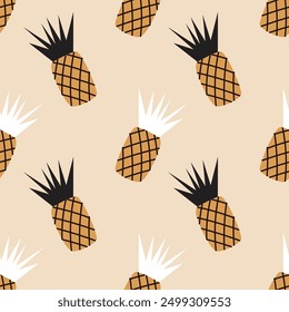 Vector seamless pattern with abstract pineapples on yellow background. Modern design for fabric and paper, surface textures. 