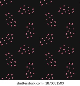 Vector seamless pattern with an abstract pattern of pink spots and dots on a black background. Universal design for poster, greeting card, invitation, fabric, bedding, baby clothes