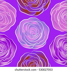Vector seamless pattern with abstract pink, violet and neutral roses. Decorative floral background with flowers of roses.