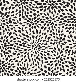 Vector seamless pattern. Abstract print with brush strokes. Monochrome hand drawn texture. Artistic tileable background with flowers