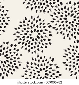 Vector seamless pattern. Abstract print with brush strokes. Monochrome hand drawn texture. Artistic tileable background with flowers.