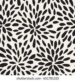 Vector seamless pattern. Abstract print with brush strokes. Monochrome hand drawn texture. Artistic tileable background with flowers.