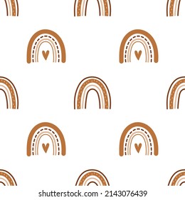 Vector seamless pattern with abstract rainbows. Boho rainbows and dots. Cute background.
