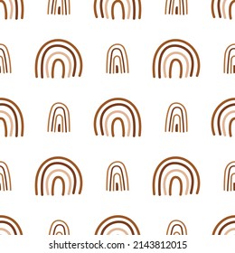 Vector seamless pattern with abstract rainbows. Boho rainbows with lines. Cute background.