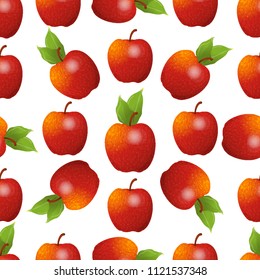 Vector seamless pattern. Abstract red apples with green leaves. Fresh fruits background, perfect for kitchen, food, drinks, juice, restaurant menu design and more