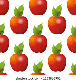 Vector seamless pattern. Abstract red apples with green leaves. Fresh fruits background, perfect for kitchen, food, drinks, juice, restaurant menu design and more