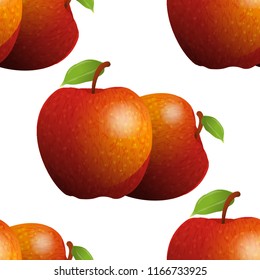 Vector seamless pattern. Abstract red apples with green leaves. Fresh fruits background, perfect for kitchen, food, drinks, juice, restaurant menu design and more