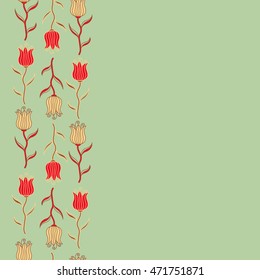 Vector seamless pattern with abstract red, beige and pink tulips. Decorative floral background with flowers of tulips.