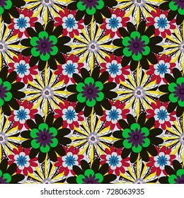 Vector seamless pattern with abstract red, yellow and black flowers. Background floral design for wedding, engagement, cosmetics, perfume, beauty products. Best for wrapping paper.