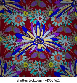 Vector seamless pattern with abstract red, black and blue flowers. Background floral design for wedding, engagement, cosmetics, perfume, beauty products. Best for wrapping paper.