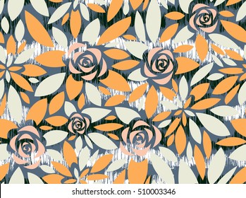 Vector seamless pattern with abstract roses in vintage style